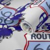 "Route 66" in Blue | Wallpaper 24” x 108” | 24” x 24” repeat